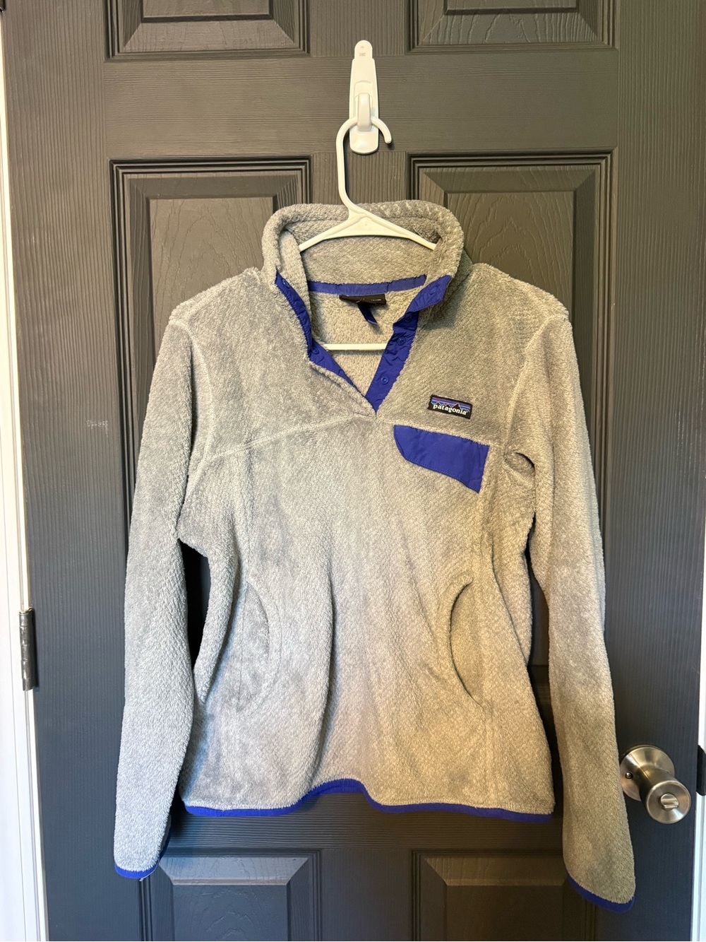 Patagonia Gray Fleece Pullover with Blue Trim